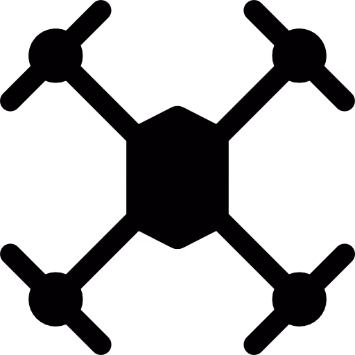 Black silhouette icon of a quadcopter drone viewed from above with four rotors.